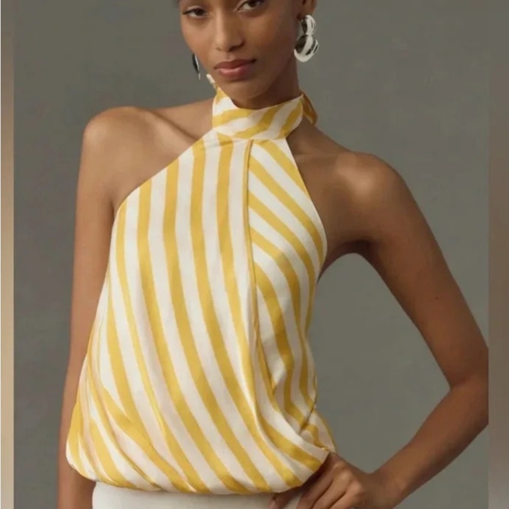 NEW -  
Maeve Halter Scarf Bubble-Hem Yellow/White Striped Halter - Size XL